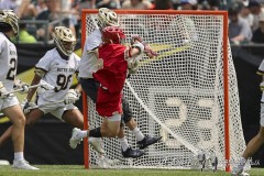 PHILADELPHIA, PENNSYLVANIA – MAY 25: Denver attack MICHAEL LAMPERT (2) makes an attempt at the goal, resulting in a “in the crease” call in the second half of the game between Notre Dame and Denver during the 2024 NCAA Men’s Lacrosse Tournament semifinal game at Lincoln Financial Field on May 25, 2024, in Philadelphia, PA  (Scotty Rausenberger/A Lot of Sports Talk)