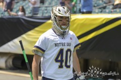 PHILADELPHIA, PENNSYLVANIA – MAY 25: Notre Dame goalie LIAM ENTENMANN (40) leads the way onto the field prior to the start of the game between Notre Dame and Denver during the 2024 NCAA Men’s Lacrosse Tournament semifinal game at Lincoln Financial Field on May 25, 2024, in Philadelphia, PA  (Scotty Rausenberger/A Lot of Sports Talk)