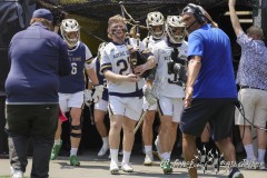 PHILADELPHIA, PENNSYLVANIA – MAY 25: Notre Dame comes onto the field lead by a bag pipe prior to the start of the game between Notre Dame and Denver during the 2024 NCAA Men’s Lacrosse Tournament semifinal game at Lincoln Financial Field on May 25, 2024, in Philadelphia, PA  (Scotty Rausenberger/A Lot of Sports Talk)