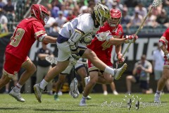 PHILADELPHIA, PENNSYLVANIA – MAY 25: Notre Dame attack JAKE TAYLOR (13) attempts a between the legs shot in the second half of the game between Notre Dame and Denver during the 2024 NCAA Men’s Lacrosse Tournament semifinal game at Lincoln Financial Field on May 25, 2024, in Philadelphia, PA  (Scotty Rausenberger/A Lot of Sports Talk)