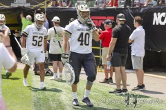 PHILADELPHIA, PENNSYLVANIA – MAY 25: Notre Dame goalie LIAM ENTENMANN (40) leads the way onto the field prior to the start of the game between Notre Dame and Denver during the 2024 NCAA Men’s Lacrosse Tournament semifinal game at Lincoln Financial Field on May 25, 2024, in Philadelphia, PA  (Scotty Rausenberger/A Lot of Sports Talk)