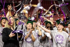 March 13, 2024: UNLV Lady Rebels head coach Lindy La Rocque and team celebrate winning the Women’s Mountain West Conference tournament, Wednesday, March 13, 2024, in Las Vegas. Christopher Trim/A Lot of Sports Talk.