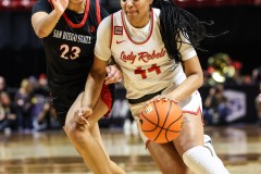 March 13, 2024: UNLV Lady Rebels forward Alyssa Brown (44) drives the lane during the second half of the finals of the Women’s Mountain West Conference tournament, Wednesday, March 13, 2024, in Las Vegas. Christopher Trim/A Lot of Sports Talk.