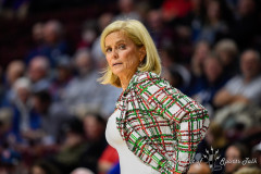 December 17, 2024: LSU Tigers head coach Kim Mulkey reacts during an NCAA women’s basketball game in the Invesco QQQ Basketball Hall of Fame Women’s Showcase between the LSU Tigers and the Seton Hall Pirates at Mohegan Sun Arena in Uncasville, CT. Erica Denhoff/CSM