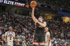 ALBANY, NEW YORK – MARCH 31:  Oregon State forward RAEGAN BEERS (15) puts up an easy shot during the 2024 NCAA Women’s Basketball Tournament Albany 1 Regional Final at MVP Arena on March 31, 2024, in Albany, N.Y.  (Scotty Rausenberger/A Lot of Sports Talk)