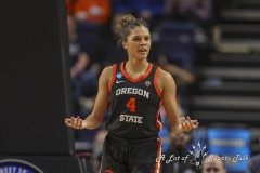 ALBANY, NEW YORK – MARCH 31:  Oregon State guard DONOVYN HUNTER (4) reacts to a foul call during the 2024 NCAA Women’s Basketball Tournament Albany 1 Regional Final at MVP Arena on March 31, 2024, in Albany, N.Y.  (Scotty Rausenberger/A Lot of Sports Talk)