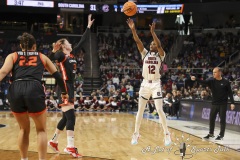 ALBANY, NEW YORK – MARCH 31: South Carolina guard MILAYSIA FULWILEY (12) puts up a three-point shot during the 2024 NCAA Women’s Basketball Tournament Albany 1 Regional Final at MVP Arena on March 31, 2024, in Albany, N.Y.  (Scotty Rausenberger/A Lot of Sports Talk)