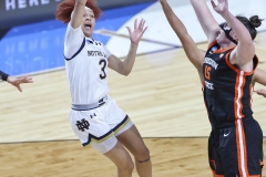 ALBANY, NEW YORK – MARCH 29:  Notre Dame guard HANNAH HIDALGO (3) puts up a diving lay-up attempt  during the 2024 NCAA Women’s Basketball Tournament Albany 1 Regional semifinal at MVP Arena on March 29, 2024, in Albany, N.Y.  (Scotty Rausenberger/A Lot of Sports Talk)