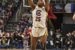 ALBANY, NEW YORK – MARCH 29: South Carolina guard RAVEN JOHNSON (25) puts up a three-point shot late in the second half during the 2024 NCAA Women’s Basketball Tournament Albany 1 Regional semifinal at MVP Arena on March 29, 2024, in Albany, N.Y.  (Scotty Rausenberger/A Lot of Sports Talk)