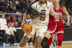 ALBANY, NEW YORK – MARCH 29:  South Carolina forward SANIA FEAGIN (20) drives the baseline past Indiana defenders during the 2024 NCAA Women’s Basketball Tournament Albany 1 Regional semifinal at MVP Arena on March 29, 2024, in Albany, N.Y.  (Scotty Rausenberger/A Lot of Sports Talk)