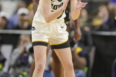 ALBANY, NEW YORK – MARCH 30:  Iowa guard CAITLIN CLARK (22) celebrates a basket during the 2024 NCAA Women’s Basketball Tournament Albany 2 Regional semifinal at MVP Arena on March 30, 2024, in Albany, N.Y.  (Scotty Rausenberger/A Lot of Sports Talk)