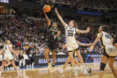 ALBANY, NEW YORK – MARCH 30:  Colorado guard TAMEIYA SADLER (2) put-up a lay-up past Iowa defender KATE MARTIN (20) during the 2024 NCAA Women’s Basketball Tournament Albany 2 Regional semifinal at MVP Arena on March 30, 2024, in Albany, N.Y.  (Scotty Rausenberger/A Lot of Sports Talk)
