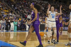 ALBANY, NEW YORK – MARCH 30:  LSU forward ANGEL REESE (10) flexes after making a tough shot during the 2024 NCAA Women’s Basketball Tournament Albany 2 Regional semifinal at MVP Arena on March 30, 2024, in Albany, N.Y.  (Scotty Rausenberger/A Lot of Sports Talk)