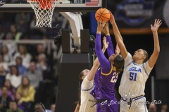 ALBANY, NEW YORK – MARCH 30: UCLA center LAUREN BETTS (51) blocks a shot attempt by LSU center AALYAH DEL ROSARIO (23) during the 2024 NCAA Women’s Basketball Tournament Albany 2 Regional semifinal at MVP Arena on March 30, 2024, in Albany, N.Y.  (Scotty Rausenberger/A Lot of Sports Talk)