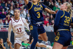 CHESTNUT HILL, MA - JANUARY 23: Notre Dame Fighting Irish guard Hannah Hidalgo (3) shoots the ball during a women’s college basketball game between the Notre Dame Fighting Irish and the Boston College Eagles on January 23, 2025, at Conte Forum in Chestnut Hill, MA. (Photo by Erica Denhoff/Icon Sportswire)