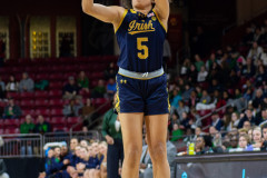 CHESTNUT HILL, MA - JANUARY 23: Notre Dame Fighting Irish guard Olivia Miles (5) shoots the ball during a women’s college basketball game between the Notre Dame Fighting Irish and the Boston College Eagles on January 23, 2025, at Conte Forum in Chestnut Hill, MA. (Photo by Erica Denhoff/Icon Sportswire)