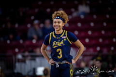 CHESTNUT HILL, MA - JANUARY 23: Notre Dame Fighting Irish guard Hannah Hidalgo (3) smiles during a women’s college basketball game between the Notre Dame Fighting Irish and the Boston College Eagles on January 23, 2025, at Conte Forum in Chestnut Hill, MA. (Photo by Erica Denhoff/Icon Sportswire)