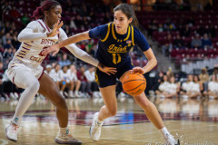CHESTNUT HILL, MA - JANUARY 23: Notre Dame Fighting Irish guard Sonia Citron (11) handles the ball while defended by Boston College Eagles guard Andrea Daley (21) during a women’s college basketball game between the Notre Dame Fighting Irish and the Boston College Eagles on January 23, 2025, at Conte Forum in Chestnut Hill, MA. (Photo by Erica Denhoff/Icon Sportswire)