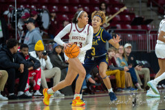 CHESTNUT HILL, MA - JANUARY 23: Boston College Eagles forward Kennedi Jackson (23) handles the ball while defended by Notre Dame Fighting Irish guard Hannah Hidalgo (3) during a women’s college basketball game between the Notre Dame Fighting Irish and the Boston College Eagles on January 23, 2025, at Conte Forum in Chestnut Hill, MA. (Photo by Erica Denhoff/Icon Sportswire)