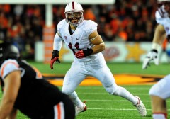 Stanford linebacker Shayne Skov had 10 tackles in last season's upset victory over the Ducks in Eugene. (Steve Dykes/Getty Images)