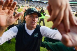 Rex Ryan's victory lap around MetLife Stadium after last week's win sure made it look like it was his last home game as head coach of Gang Green. (Ron Antonelli/Getty Images)