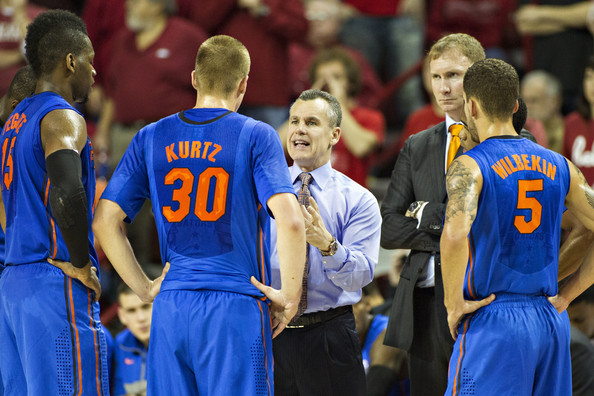 Head coach Billy Donovan and the Florida Gators have a chance to be the first team in SEC history to finish an 18-game conference schedule undefeated.  (Wesley Hitt/Getty Images)  