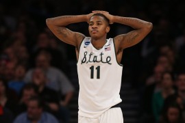 Never regaining his All-America caliber form after a January wrist injury, senior Keith Appling only scored two points in his final college game. (Bruce Bennett/Getty Images) 