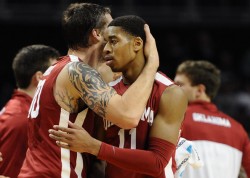 Ryan Spangler (l.), the Big 12's leading rebounder, and guard Isaiah Cousins (r.) have helped lead the Sooners to second-place in the conference. (Maddie Meyer/Getty Images)