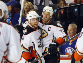 Not only does Fowler (L) lead all Ducks defensemen in points this season, he has five more goals than playmaker Ryan Getzlaf, who has four. (Getty Images)