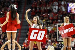 March 16, 2024: New Mexico Lobos cheerleaders perform during the second half of the Men’s Finals of the Mountain West Conference tournament, Saturday, March 16, 2024, in Las Vegas, NV. Christopher Trim/A Lot of Sports Talk.