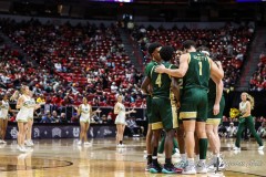 March 15, 2024: Colorado State Rams players gather during a timeout during the second half of the Men’s Semifinals of the Mountain West Conference tournament, Friday, March 15, 2024, in Las Vegas, NV. Christopher Trim/A Lot of Sports Talk.