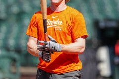 BALTIMORE — JULY 11: Baltimore Orioles shortstop Gunnar Henderson (2) takes batting practice prior to the game against the Chicago Cubs inside Oriole Park at Camden Yards on July 11, 2024, in Baltimore, Maryland. (Gregory Fisher/A Lot of Sports Talk)