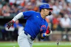 BALTIMORE — JULY 11: Chicago Cubs rightfielder Seiya Suzuki (27) runs out an RBI double against the Baltimore Orioles during the fifth inning inside Oriole Park at Camden Yards on July 11, 2024, in Baltimore, Maryland. (Gregory Fisher/A Lot of Sports Talk)