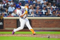 NEW YORK — JULY 29: New York Mets first baseman Pete Alonso (20) hits a hone run against the Minnesota Twins during the fourth  inning at Citi Field on July 29, 2024, in New York, New York. (Gregory Fisher/A Lot of Sports Talk)