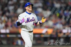 NEW YORK — JULY 29:  New York Mets center fielder Harrison Bader (44) reacts to drawing a walk against the Minnesota Twins  to load the bases during the fourth  inning at Citi Field on July 29, 2024, in New York, New York. (Gregory Fisher/A Lot of Sports Talk)