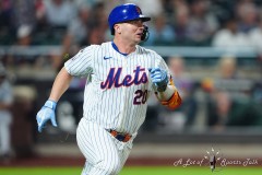 NEW YORK — JULY 29: New York Mets first baseman Pete Alonso (20) runs out an RBI double against the Minnesota Twins during the seventh inning at Citi Field on July 29, 2024, in New York, New York. (Gregory Fisher/A Lot of Sports Talk)