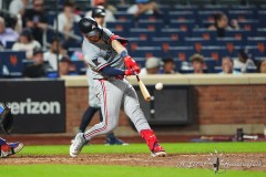 NEW YORK — JULY 29: Minnesota Twins right fielder Ryan Jeffers (27) hits a home run against the New York Mets during the ninth inning at Citi Field on July 29, 2024, in New York, New York. (Gregory Fisher/A Lot of Sports Talk)