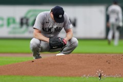 BALTIMORE — JULY 12: New York Yankees pitcher Gerrit Cole (45) prepares to pitch during the first inning against the Baltimore Orioles inside Oriole Park at Camden Yards on July 12, 2024, in Baltimore, Maryland. (Gregory Fisher/A Lot of Sports Talk)