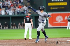 BALTIMORE — JULY 12: New York Yankees center fielder Aaron Judge (99) reacts to hitting a home run as he rounds the bases against the Baltimore Orioles during the third inning inside Oriole Park at Camden Yards on July 12, 2024, in Baltimore, Maryland. (Gregory Fisher/A Lot of Sports Talk)