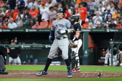 BALTIMORE — JULY 12: New York Yankees center fielder Aaron Judge (99) crosses home plate after hitting a home run during the third inning inside Oriole Park at Camden Yards on July 12, 2024, in Baltimore, Maryland. (Gregory Fisher/A Lot of Sports Talk)