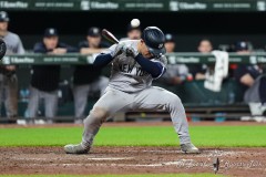 BALTIMORE — JULY 12: New York Yankees catcher Jose Trevino (39) dunks under a pitch during the sixth inning against the Baltimore Orioles inside Oriole Park at Camden Yards on July 12, 2024, in Baltimore, Maryland. (Gregory Fisher/A Lot of Sports Talk)