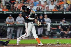 BALTIMORE — JULY 12: Baltimore Orioles first baseman Ryan Mountcastle (6) hits a single against the New York Yankees during the seventh inning inside Oriole Park at Camden Yards on July 12, 2024, in Baltimore, Maryland. (Gregory Fisher/A Lot of Sports Talk)