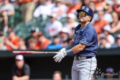 Baltimore, MD - June 1, 2024: Tampa Bay Rays first base Jonathan Aranda (62) hits a foulball during the game between the Baltimore Orioles and Tampa Bay Rays at  Oriole Park at Camden Yards in Baltimore, MD.   (Photo by Elliott Brown/A Lot of Sports Talk)
