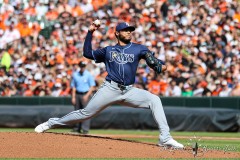 Baltimore, MD - June 1, 2024: Tampa Bay Rays pitcher Taj Bradley (45) pitches during the game between the Baltimore Orioles and Tampa Bay Rays at  Oriole Park at Camden Yards in Baltimore, MD.   (Photo by Elliott Brown/A Lot of Sports Talk)