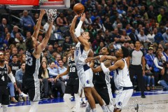 DALLAS, TX - FEBRUARY 23: The Dallas Mavericks during action against the San Antonio Spurs at American Airlines Center in Dallas, TX (Photo by Ross James/ALOST)