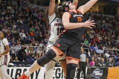 ALBANY, NEW YORK – MARCH 31:  Oregon State forward RAEGAN BEERS (15) puts up an off-balance shot during the 2024 NCAA Women’s Basketball Tournament Albany 1 Regional Final at MVP Arena on March 31, 2024, in Albany, N.Y.  (Scotty Rausenberger/A Lot of Sports Talk)