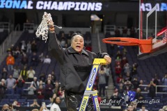 ALBANY, NEW YORK – MARCH 31:  South Carolina Head Coach DAWN STALEY waves the net around after the Gamecocks Regional Championship win during the 2024 NCAA Women’s Basketball Tournament Albany 1 Regional Final at MVP Arena on March 31, 2024, in Albany, N.Y.  (Scotty Rausenberger/A Lot of Sports Talk)