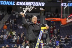 ALBANY, NEW YORK – MARCH 31:  South Carolina Head Coach DAWN STALEY waves the net around after the Gamecocks Regional Championship win during the 2024 NCAA Women’s Basketball Tournament Albany 1 Regional Final at MVP Arena on March 31, 2024, in Albany, N.Y.  (Scotty Rausenberger/A Lot of Sports Talk)