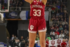 ALBANY, NEW YORK – MARCH 29: Indiana guard SYDNEY PARRISH (33) puts up a three-point shot during the 2024 NCAA Women’s Basketball Tournament Albany 1 Regional semifinal at MVP Arena on March 29, 2024, in Albany, N.Y.  (Scotty Rausenberger/A Lot of Sports Talk)