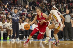 ALBANY, NEW YORK – MARCH 29:  Indiana guard YARDEN GARZON (12) drives past a South Carolina defender during the 2024 NCAA Women’s Basketball Tournament Albany 1 Regional semifinal at MVP Arena on March 29, 2024, in Albany, N.Y.  (Scotty Rausenberger/A Lot of Sports Talk)